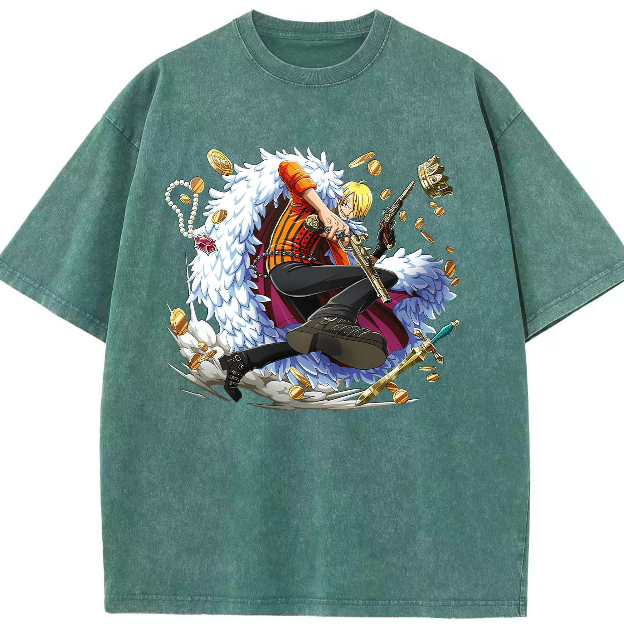 （画像用） ワンピース サンジ ONE PIECE Sanji 綿100% ヴィンテージ風 半袖Tシャツ（フロントプリント）